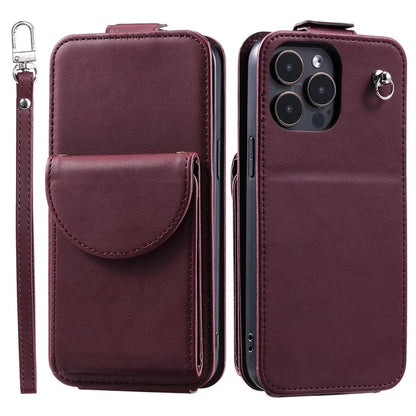 For iPhone 14 Pro Case Card Bag PU Leather Vertical Flip Phone Cover with Straps