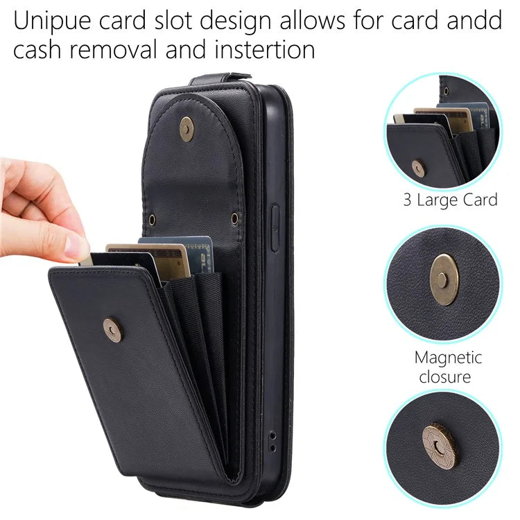For iPhone 14 Pro Case Card Bag PU Leather Vertical Flip Phone Cover with Straps