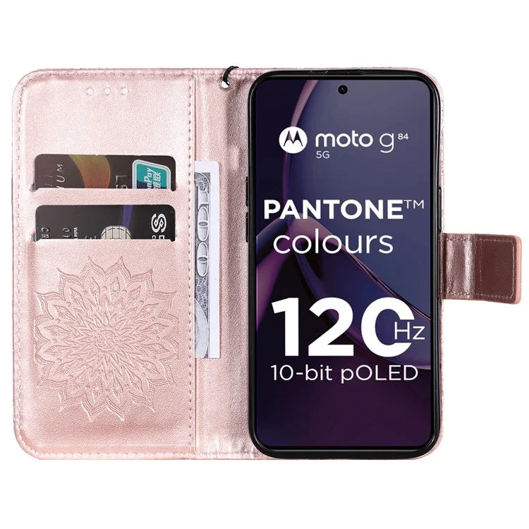 KT Imprinting Flower Series-1 For Motorola Moto G84 5G Case Anti-Scratch Stand Leather Phone Cover Wallet