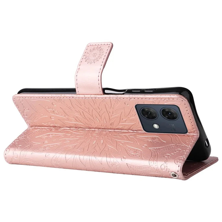 KT Imprinting Flower Series-1 For Motorola Moto G84 5G Case Anti-Scratch Stand Leather Phone Cover Wallet