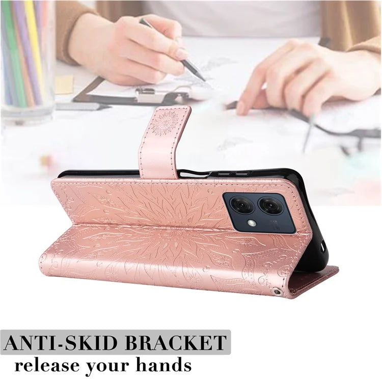 KT Imprinting Flower Series-1 For Motorola Moto G84 5G Case Anti-Scratch Stand Leather Phone Cover Wallet