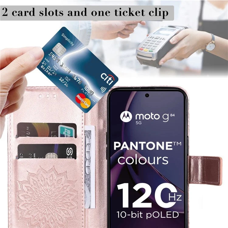 KT Imprinting Flower Series-1 For Motorola Moto G84 5G Case Anti-Scratch Stand Leather Phone Cover Wallet