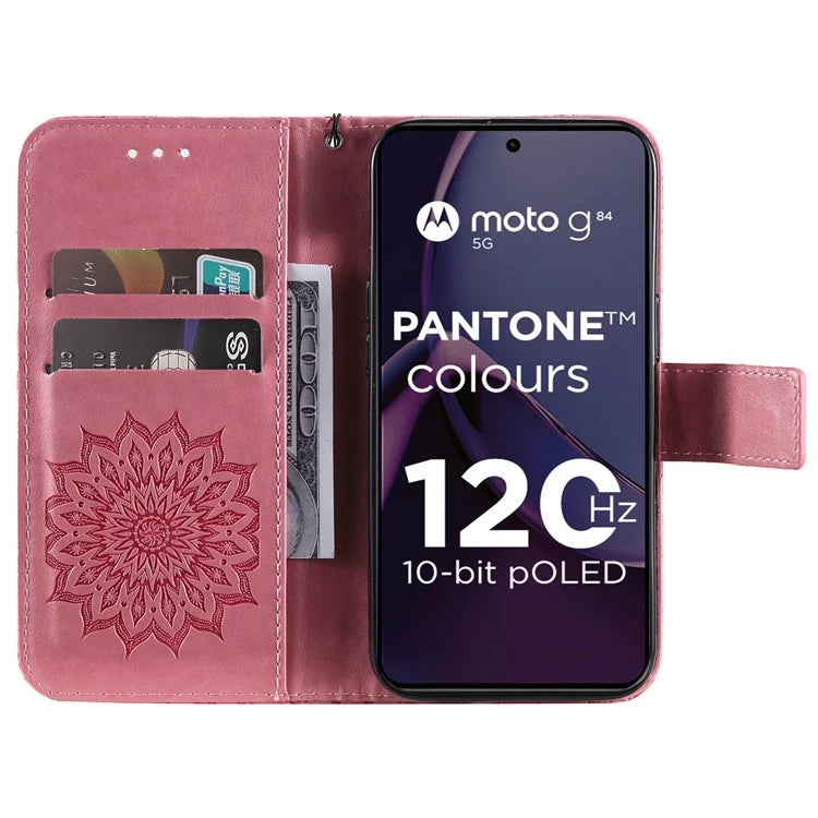 KT Imprinting Flower Series-1 For Motorola Moto G84 5G Case Anti-Scratch Stand Leather Phone Cover Wallet