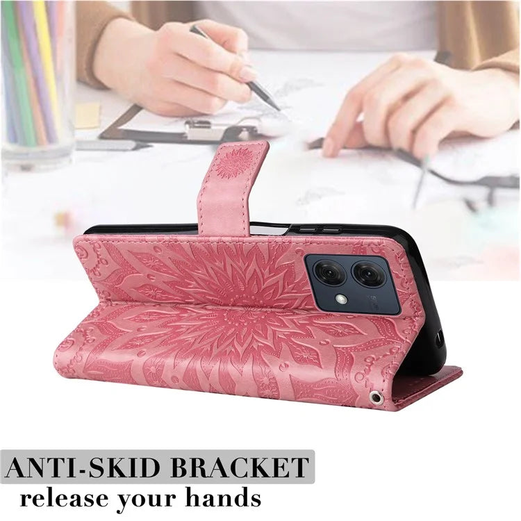 KT Imprinting Flower Series-1 For Motorola Moto G84 5G Case Anti-Scratch Stand Leather Phone Cover Wallet
