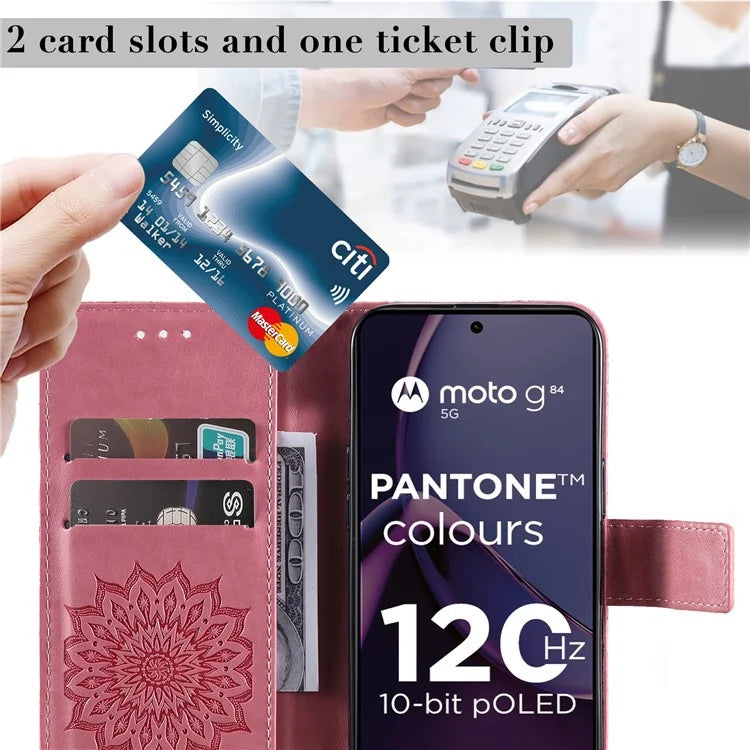 KT Imprinting Flower Series-1 For Motorola Moto G84 5G Case Anti-Scratch Stand Leather Phone Cover Wallet