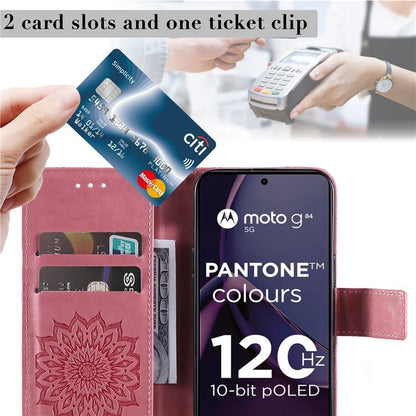 KT Imprinting Flower Series-1 For Motorola Moto G84 5G Case Anti-Scratch Stand Leather Phone Cover Wallet