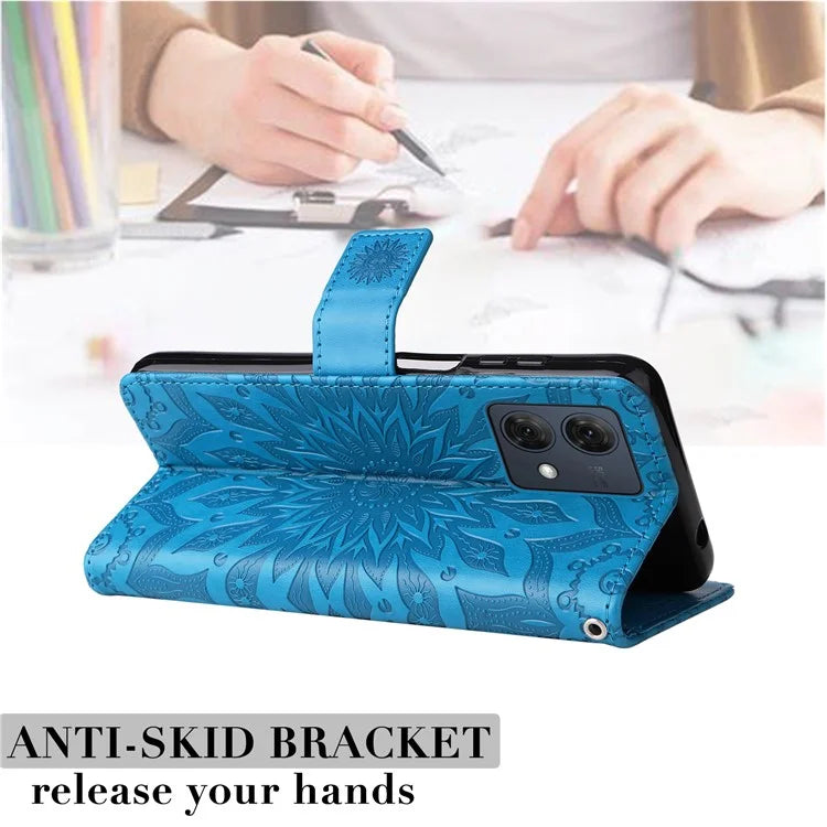 KT Imprinting Flower Series-1 For Motorola Moto G84 5G Case Anti-Scratch Stand Leather Phone Cover Wallet