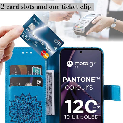 KT Imprinting Flower Series-1 For Motorola Moto G84 5G Case Anti-Scratch Stand Leather Phone Cover Wallet