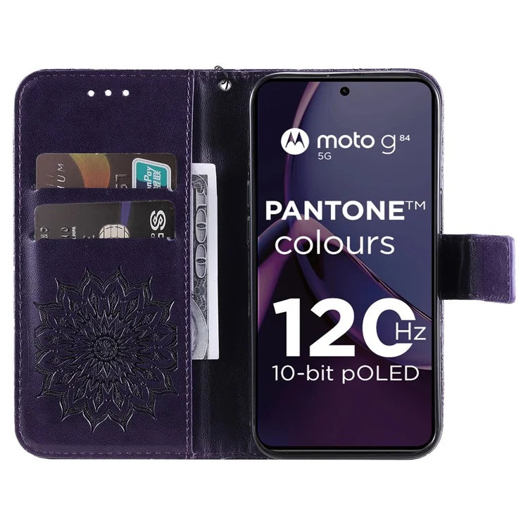 KT Imprinting Flower Series-1 For Motorola Moto G84 5G Case Anti-Scratch Stand Leather Phone Cover Wallet