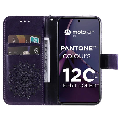 KT Imprinting Flower Series-1 For Motorola Moto G84 5G Case Anti-Scratch Stand Leather Phone Cover Wallet