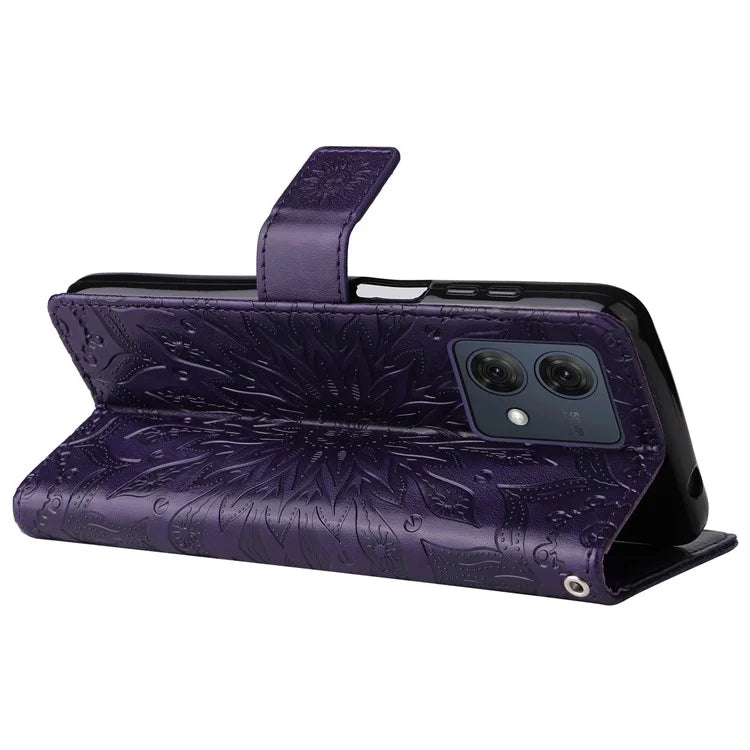 KT Imprinting Flower Series-1 For Motorola Moto G84 5G Case Anti-Scratch Stand Leather Phone Cover Wallet