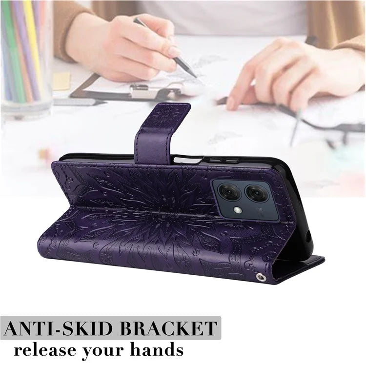 KT Imprinting Flower Series-1 For Motorola Moto G84 5G Case Anti-Scratch Stand Leather Phone Cover Wallet