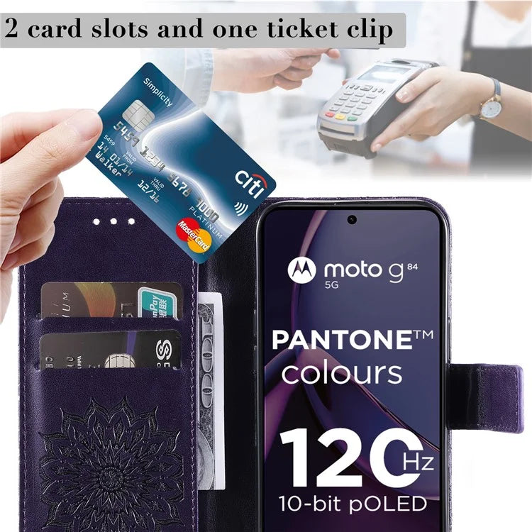 KT Imprinting Flower Series-1 For Motorola Moto G84 5G Case Anti-Scratch Stand Leather Phone Cover Wallet