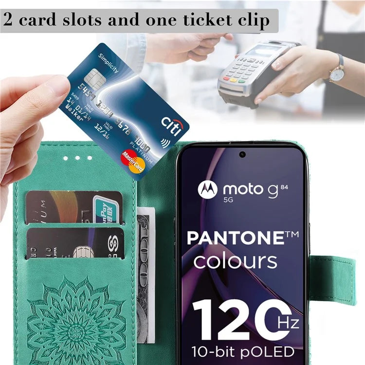 KT Imprinting Flower Series-1 For Motorola Moto G84 5G Case Anti-Scratch Stand Leather Phone Cover Wallet