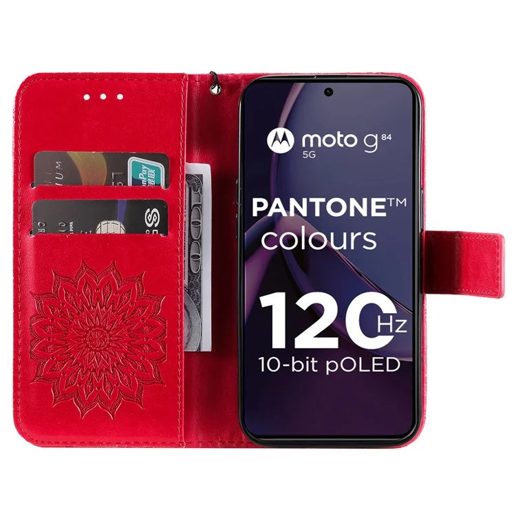 KT Imprinting Flower Series-1 For Motorola Moto G84 5G Case Anti-Scratch Stand Leather Phone Cover Wallet