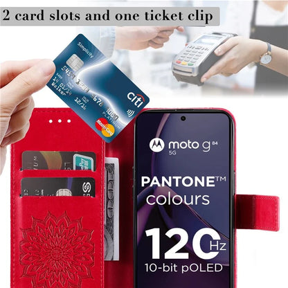 KT Imprinting Flower Series-1 For Motorola Moto G84 5G Case Anti-Scratch Stand Leather Phone Cover Wallet