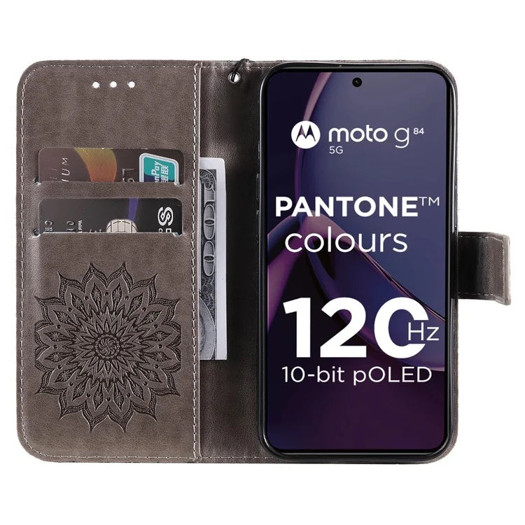 KT Imprinting Flower Series-1 For Motorola Moto G84 5G Case Anti-Scratch Stand Leather Phone Cover Wallet