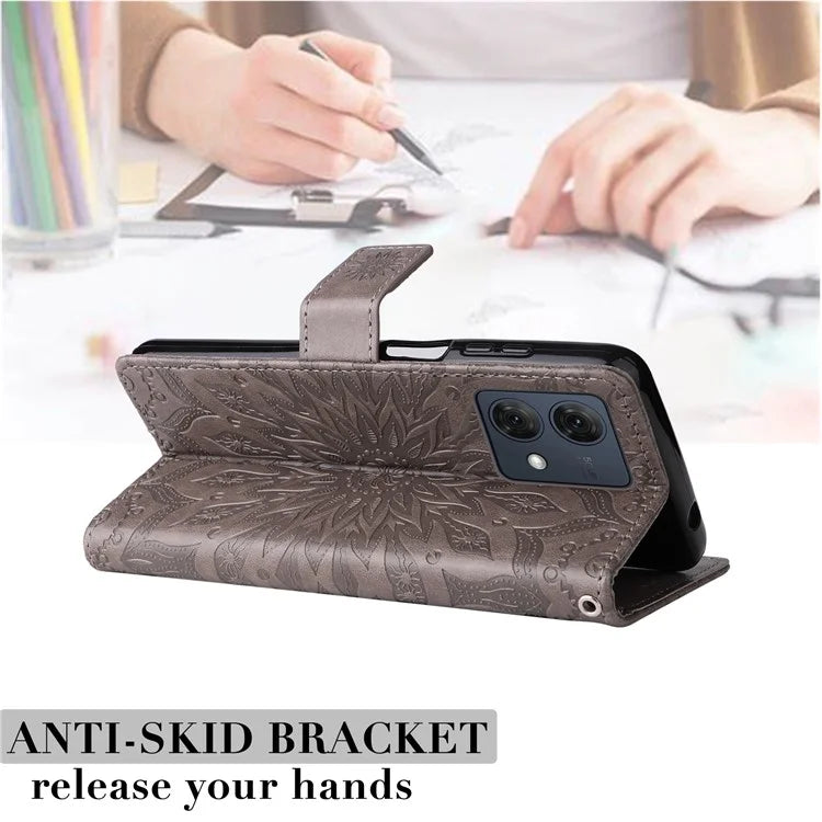KT Imprinting Flower Series-1 For Motorola Moto G84 5G Case Anti-Scratch Stand Leather Phone Cover Wallet