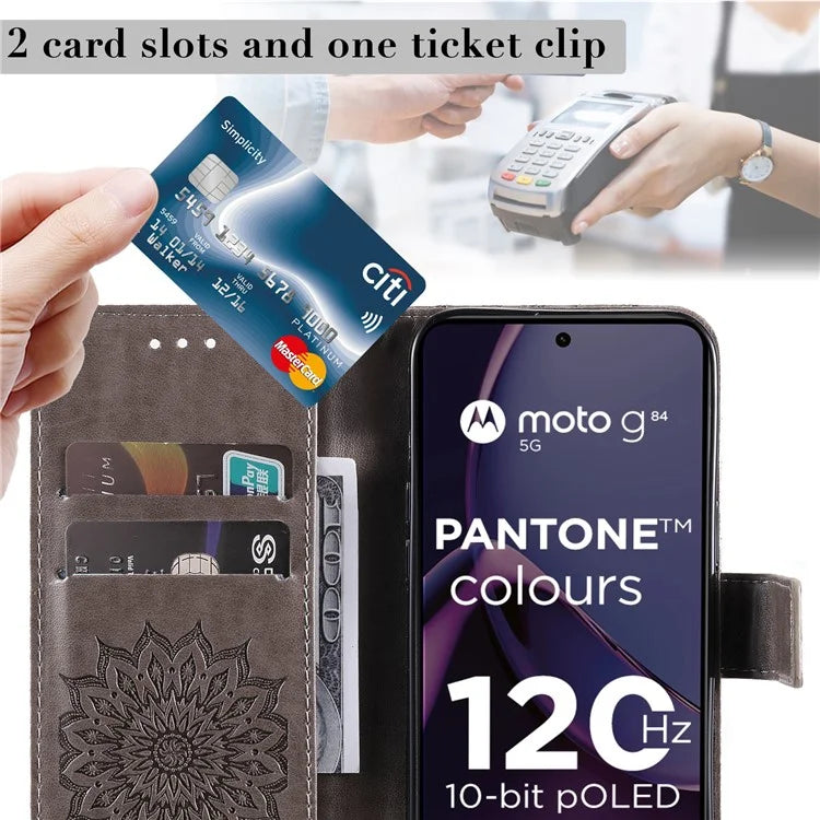 KT Imprinting Flower Series-1 For Motorola Moto G84 5G Case Anti-Scratch Stand Leather Phone Cover Wallet