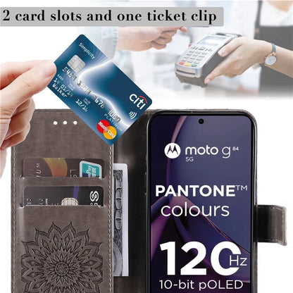 KT Imprinting Flower Series-1 For Motorola Moto G84 5G Case Anti-Scratch Stand Leather Phone Cover Wallet