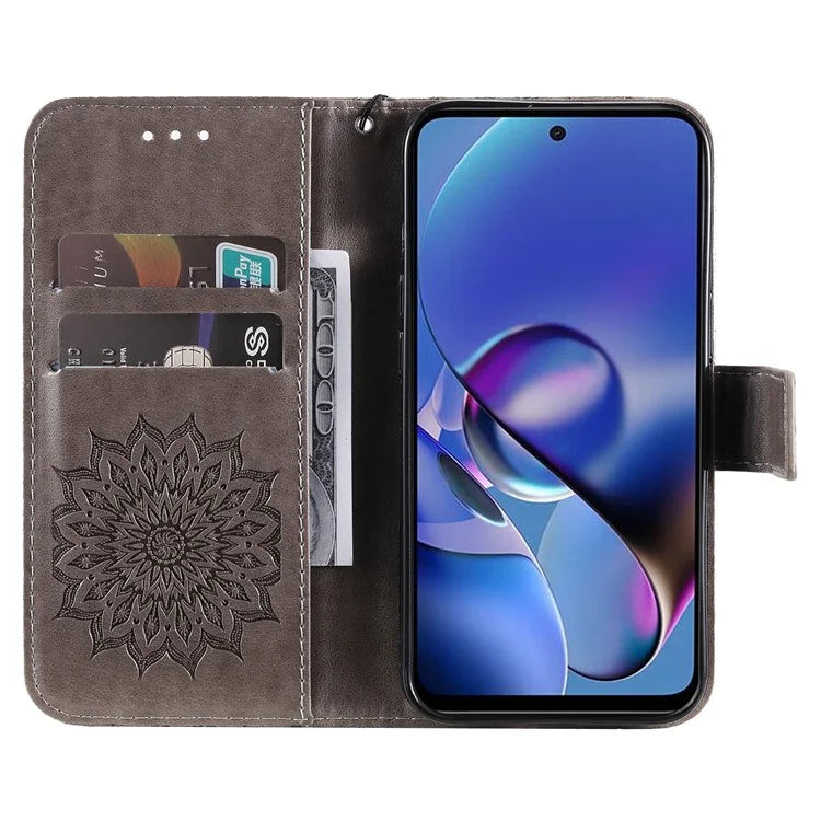 KT Imprinting Flower Series-1 For Motorola Moto G54 5G Leather Case Wallet Stand Phone Cover