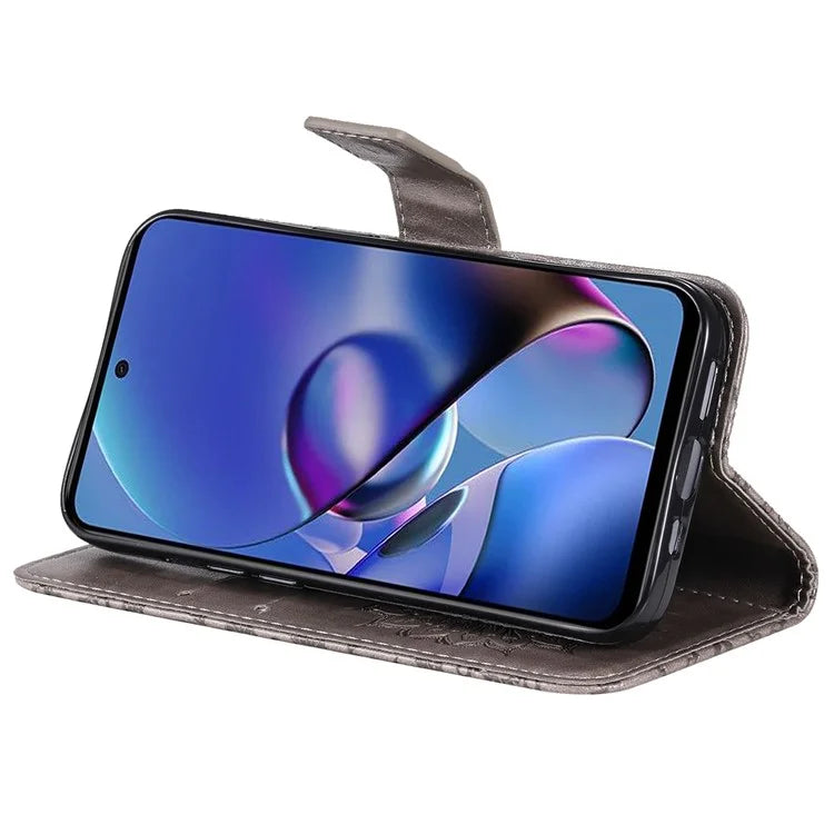 KT Imprinting Flower Series-1 For Motorola Moto G54 5G Leather Case Wallet Stand Phone Cover