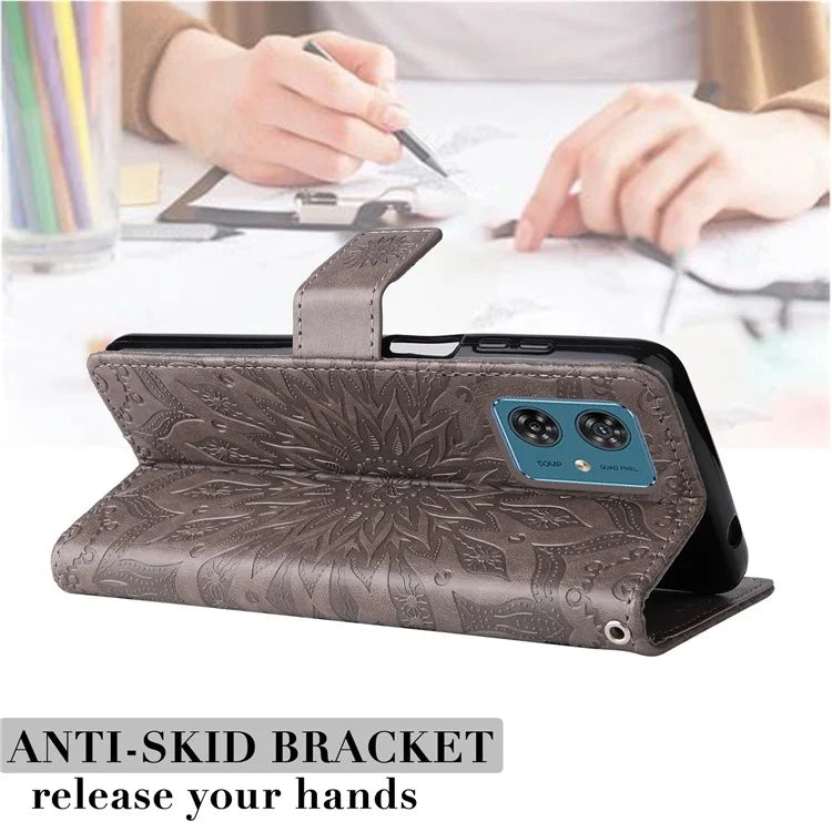 KT Imprinting Flower Series-1 For Motorola Moto G54 5G Leather Case Wallet Stand Phone Cover