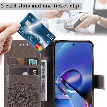 KT Imprinting Flower Series-1 For Motorola Moto G54 5G Leather Case Wallet Stand Phone Cover