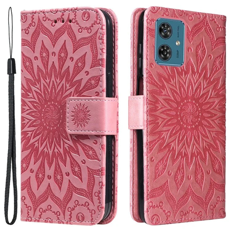 KT Imprinting Flower Series-1 For Motorola Moto G54 5G Leather Case Wallet Stand Phone Cover