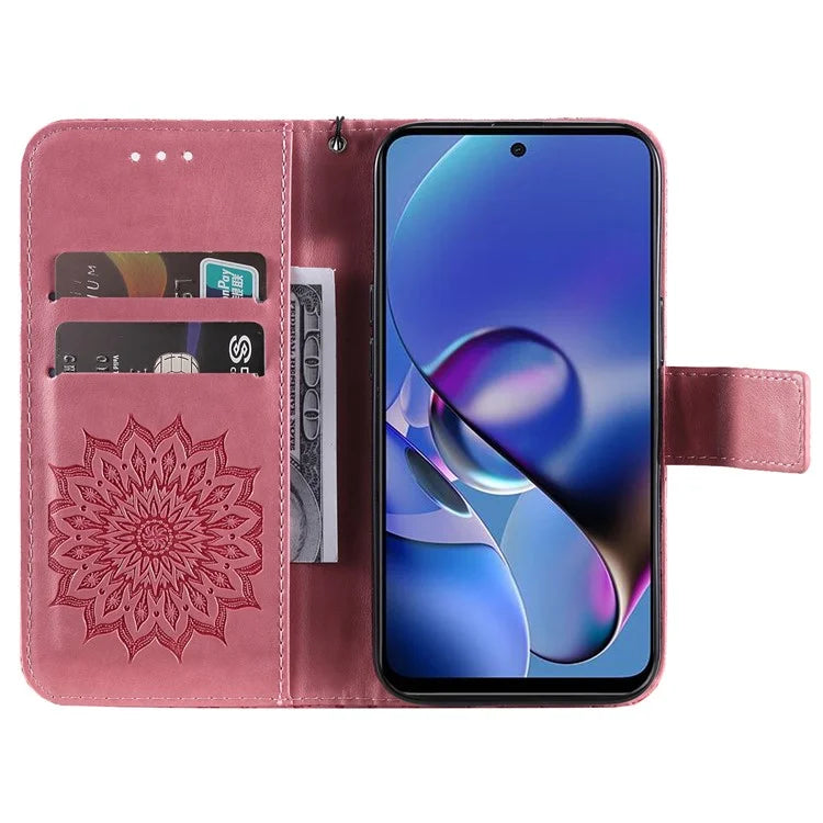 KT Imprinting Flower Series-1 For Motorola Moto G54 5G Leather Case Wallet Stand Phone Cover