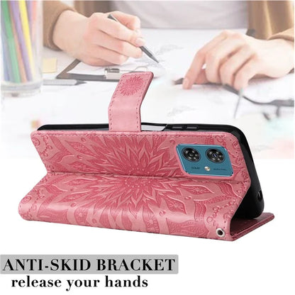 KT Imprinting Flower Series-1 For Motorola Moto G54 5G Leather Case Wallet Stand Phone Cover