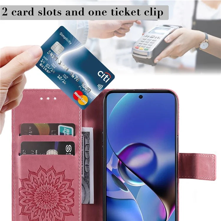 KT Imprinting Flower Series-1 For Motorola Moto G54 5G Leather Case Wallet Stand Phone Cover