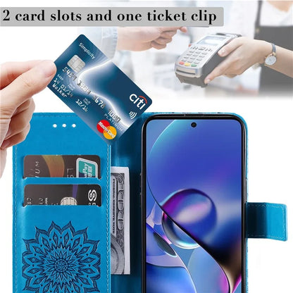 KT Imprinting Flower Series-1 For Motorola Moto G54 5G Leather Case Wallet Stand Phone Cover