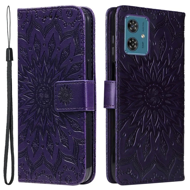 KT Imprinting Flower Series-1 For Motorola Moto G54 5G Leather Case Wallet Stand Phone Cover