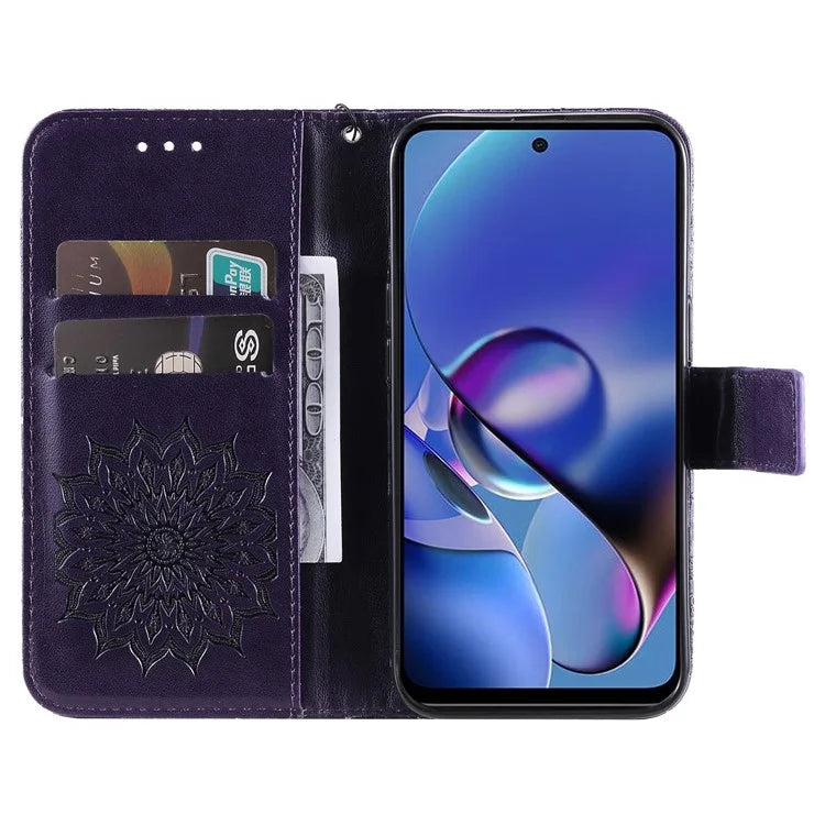 KT Imprinting Flower Series-1 For Motorola Moto G54 5G Leather Case Wallet Stand Phone Cover