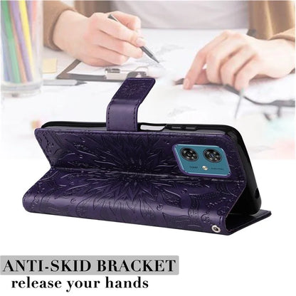 KT Imprinting Flower Series-1 For Motorola Moto G54 5G Leather Case Wallet Stand Phone Cover