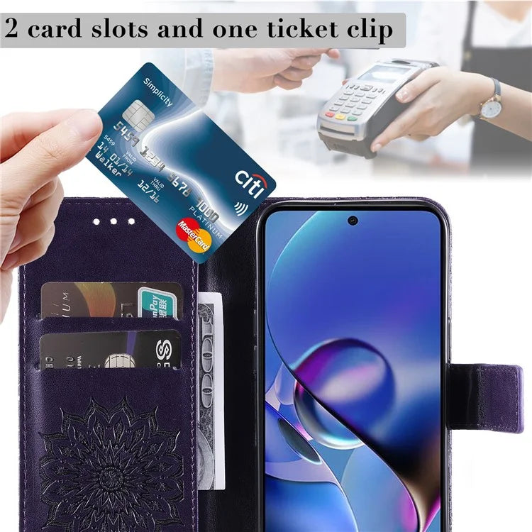 KT Imprinting Flower Series-1 For Motorola Moto G54 5G Leather Case Wallet Stand Phone Cover
