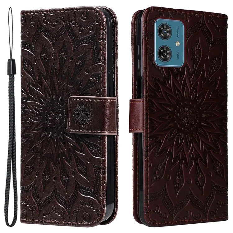 KT Imprinting Flower Series-1 For Motorola Moto G54 5G Leather Case Wallet Stand Phone Cover