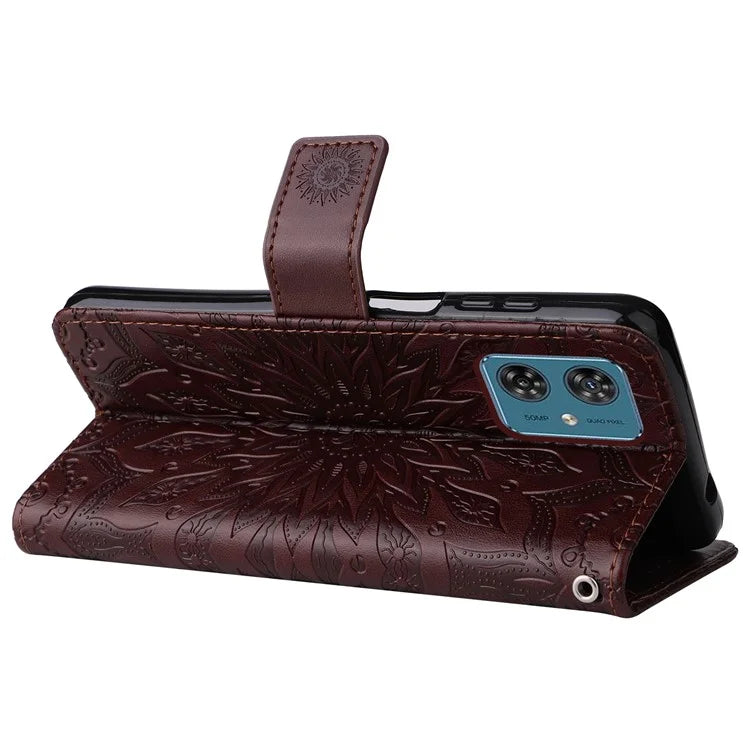KT Imprinting Flower Series-1 For Motorola Moto G54 5G Leather Case Wallet Stand Phone Cover