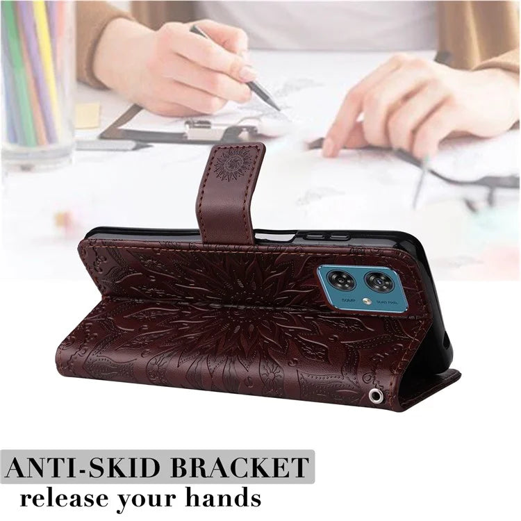 KT Imprinting Flower Series-1 For Motorola Moto G54 5G Leather Case Wallet Stand Phone Cover