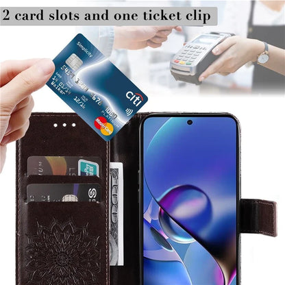 KT Imprinting Flower Series-1 For Motorola Moto G54 5G Leather Case Wallet Stand Phone Cover