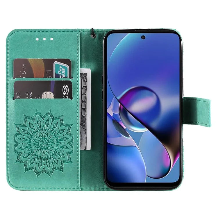 KT Imprinting Flower Series-1 For Motorola Moto G54 5G Leather Case Wallet Stand Phone Cover