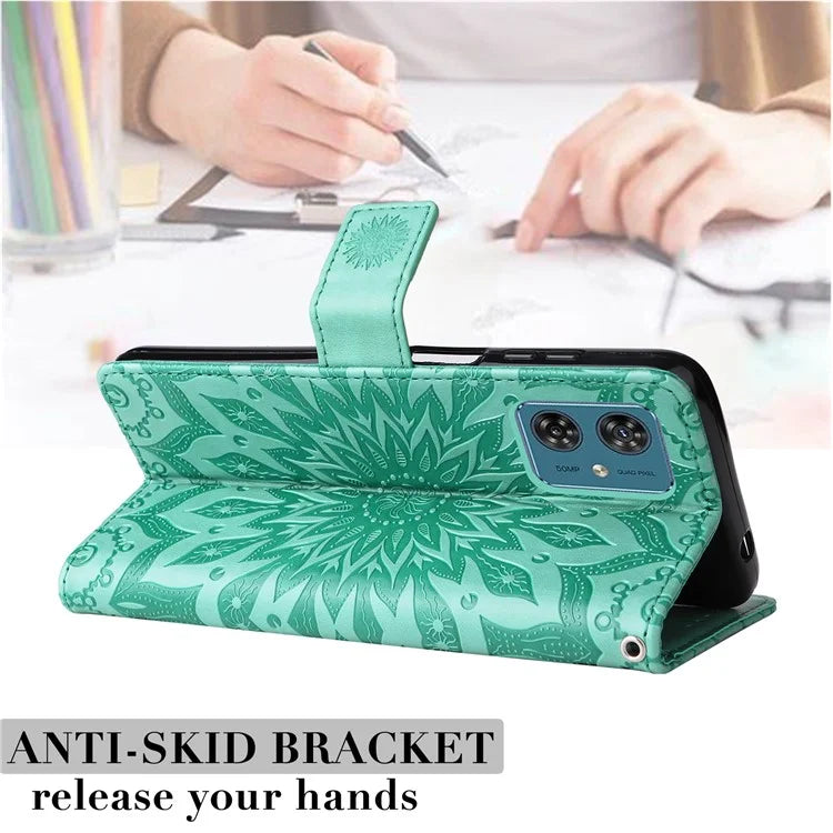 KT Imprinting Flower Series-1 For Motorola Moto G54 5G Leather Case Wallet Stand Phone Cover