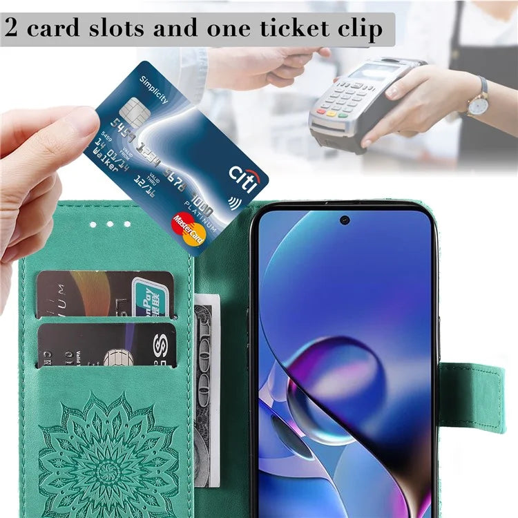 KT Imprinting Flower Series-1 For Motorola Moto G54 5G Leather Case Wallet Stand Phone Cover