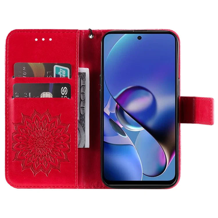 KT Imprinting Flower Series-1 For Motorola Moto G54 5G Leather Case Wallet Stand Phone Cover