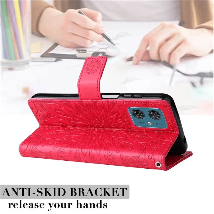 KT Imprinting Flower Series-1 For Motorola Moto G54 5G Leather Case Wallet Stand Phone Cover