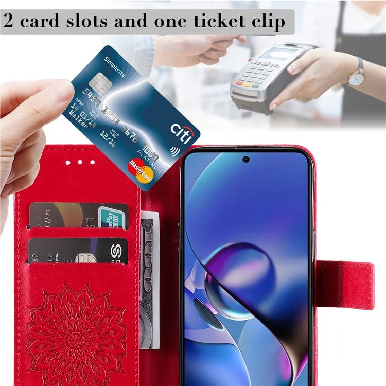 KT Imprinting Flower Series-1 For Motorola Moto G54 5G Leather Case Wallet Stand Phone Cover