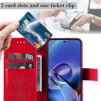 KT Imprinting Flower Series-1 For Motorola Moto G54 5G Leather Case Wallet Stand Phone Cover