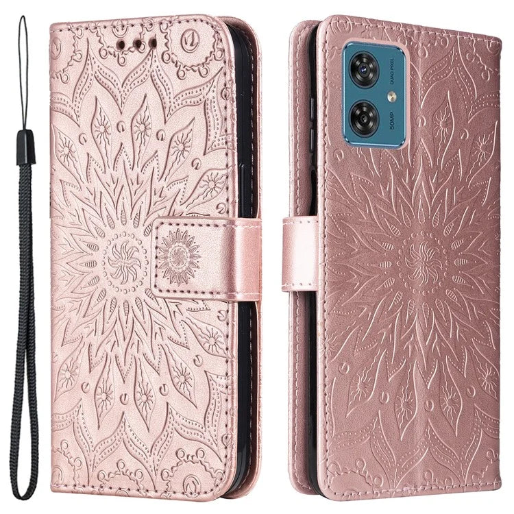 KT Imprinting Flower Series-1 For Motorola Moto G54 5G Leather Case Wallet Stand Phone Cover