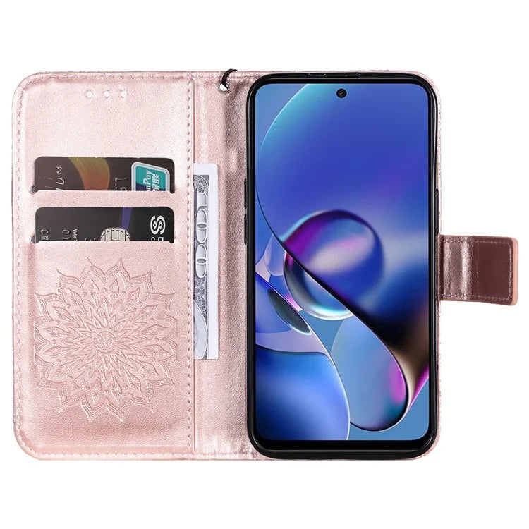 KT Imprinting Flower Series-1 For Motorola Moto G54 5G Leather Case Wallet Stand Phone Cover